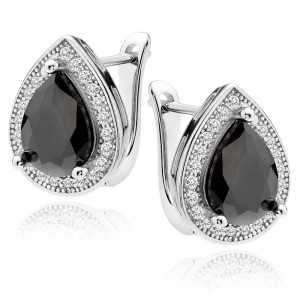 Cercei argint cu tortita si piatra neagra DiAmanti Z0721DER_B-DIA (Argint 925‰ 3,5 g.)
